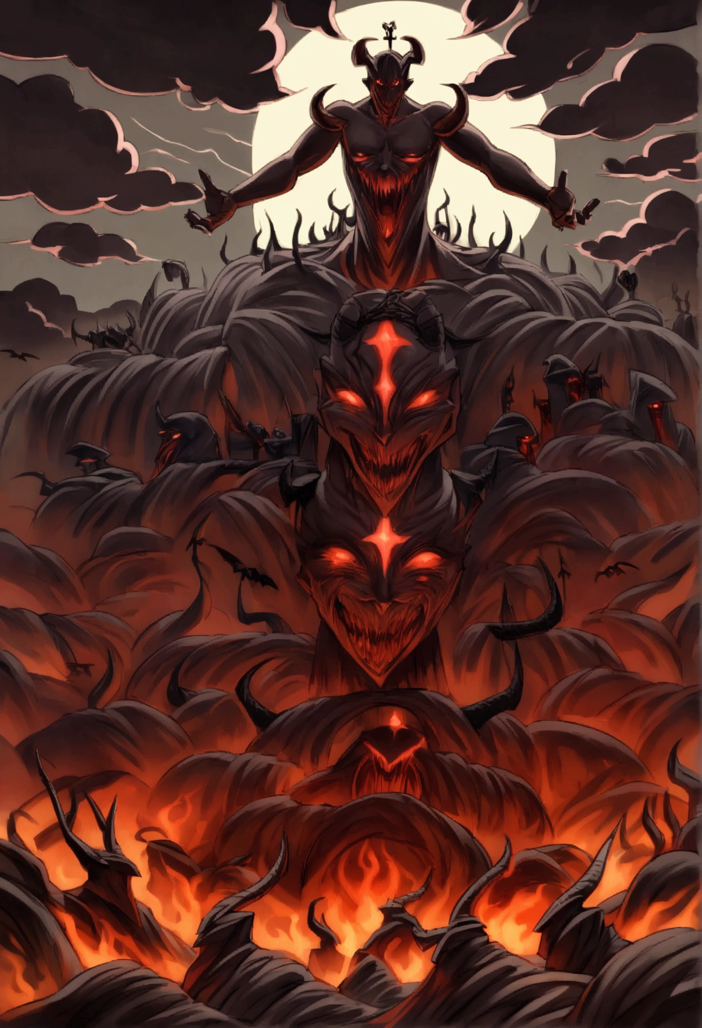 (Best quality,A high resolution:1.2),(dark,menacing:1.1),(sinister:1.1),(Devil,Satan,lucifer:1.1),(The demons:1.1),(Ominous,Foreboding:1.1),(Powerful figure:1.1),(Red glowing eyes,Sharp teeth:1.1),(Black wings,Thick,Tattered:1.1),(Hell landscape:1.1),(Fire,brimstone:1.1),(Threatening atmosphere:1.1),(dark shadows,Menacing presence:1.1),(Ominous clouds,Stormy sky:1.1),(Gloomy,Unforgettable mood:1.1),(Ominous aura,evil energy:1.1),(dark aura,Smoke:1.1),(intense heat,fiery flames:1.1),(surreal,Nightmarish vision:1.1),(Prophecy of the book of Revelation:1.1),(Twisted horns,Blazing Crown:1.1),(Ominous whisper,Evil laughter:1.1),(Screams of torment,Echoing cries:1.1),(Ominous symbols,Ancient runes:1.1),(Mystical Artifacts,Shadow artifacts:1.1),(Hell Rituals,Ritual sacrifices:1.1),(Demon Servant，,dark creatures:1.1),(Desolate,barren wasteland:1.1),(Academy of Souls,Tormented souls:1.1),(Eternal curse,Desperate life:1.1),(The destruction of the end of the world,The world is in chaos:1.1),(Malicious intent,The embodiment of darkness:1.1),(A gateway to the underworld,Nightmare realm:1.1),(Funk,terroral:Saint].Lovers with sunflowers on their heads