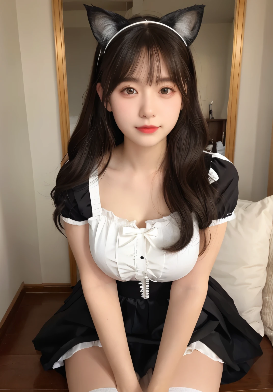 What's the big deal ,丰满的Cat ears,,livestock,Thigh width,Race,,白色maid outfit,Japanese ladies,Cute maid,Cat ears的女人,Horse harness,Kangjie,Realistically,emphasize,Top quality,masterpiece,1 girl 1 girl,curls,Pale complexion,Cat ears,Cat Eyes,Thick eyebrows,thick lips,Scar on right eye,freckle,,Small waist,Thigh width,Thigh gap,,maid outfit,,,What's the big dealboobediuml breasts,Sweating in the legs,,,best quality,masterpiece,Ultra-high resolution,(Honesty:1 girl.4 pieces),original photo,1 A girl A girl,Mature,,Light,Moody,Innocent,Smile