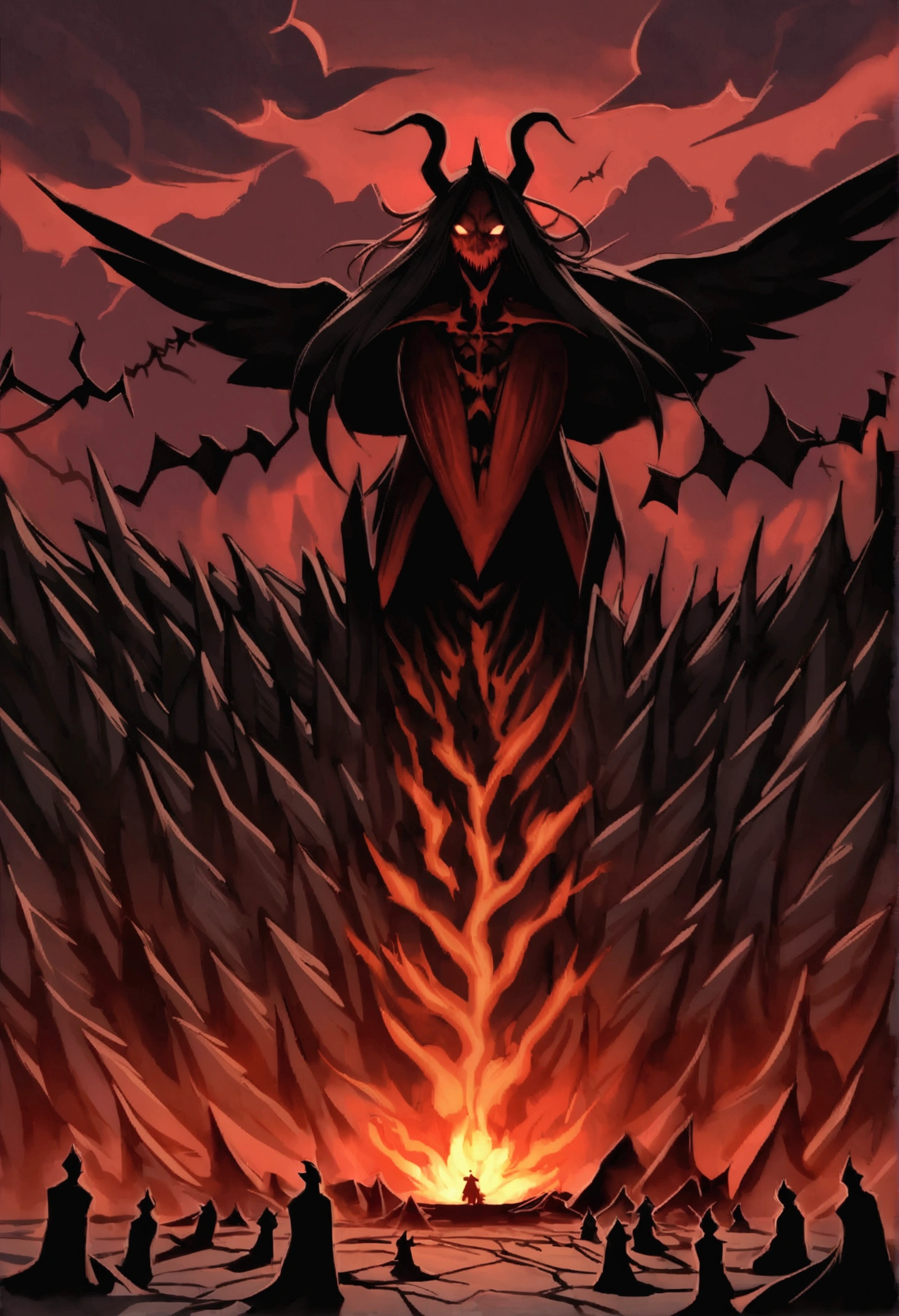 (Best quality,A high resolution:1.2),(dark,menacing:1.1),(sinister:1.1),(Devil,Satan,lucifer:1.1),(The demons:1.1),(Ominous,Foreboding:1.1),(Powerful figure:1.1),(Red glowing eyes,Sharp teeth:1.1),(Black wings,Thick,Tattered:1.1),(Hell landscape:1.1),(Fire,brimstone:1.1),(Threatening atmosphere:1.1),(dark shadows,Menacing presence:1.1),(Ominous clouds,Stormy sky:1.1),(Gloomy,Unforgettable mood:1.1),(Ominous aura,evil energy:1.1),(dark aura,Smoke:1.1),(intense heat,fiery flames:1.1),(surreal,Nightmarish vision:1.1),(Prophecy of the book of Revelation:1.1),(Twisted horns,Blazing Crown:1.1),(Ominous whisper,Evil laughter:1.1),(Screams of torment,Echoing cries:1.1),(Ominous symbols,Ancient runes:1.1),(Mystical Artifacts,Shadow artifacts:1.1),(Hell Rituals,Ritual sacrifices:1.1),(Demon Servant，,dark creatures:1.1),(Desolate,barren wasteland:1.1),(Academy of Souls,Tormented souls:1.1),(Eternal curse,Desperate life:1.1),(The destruction of the end of the world,The world is in chaos:1.1),(Malicious intent,The embodiment of darkness:1.1),(A gateway to the underworld,Nightmare realm:1.1),(Funk,terroral:Saint]、((Lovers with sunflowers on their heads))
