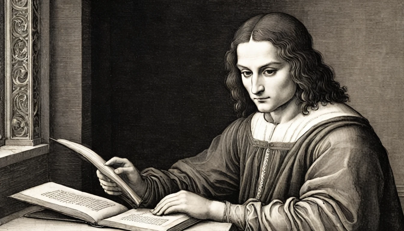 Young leonardo da vinci, reading