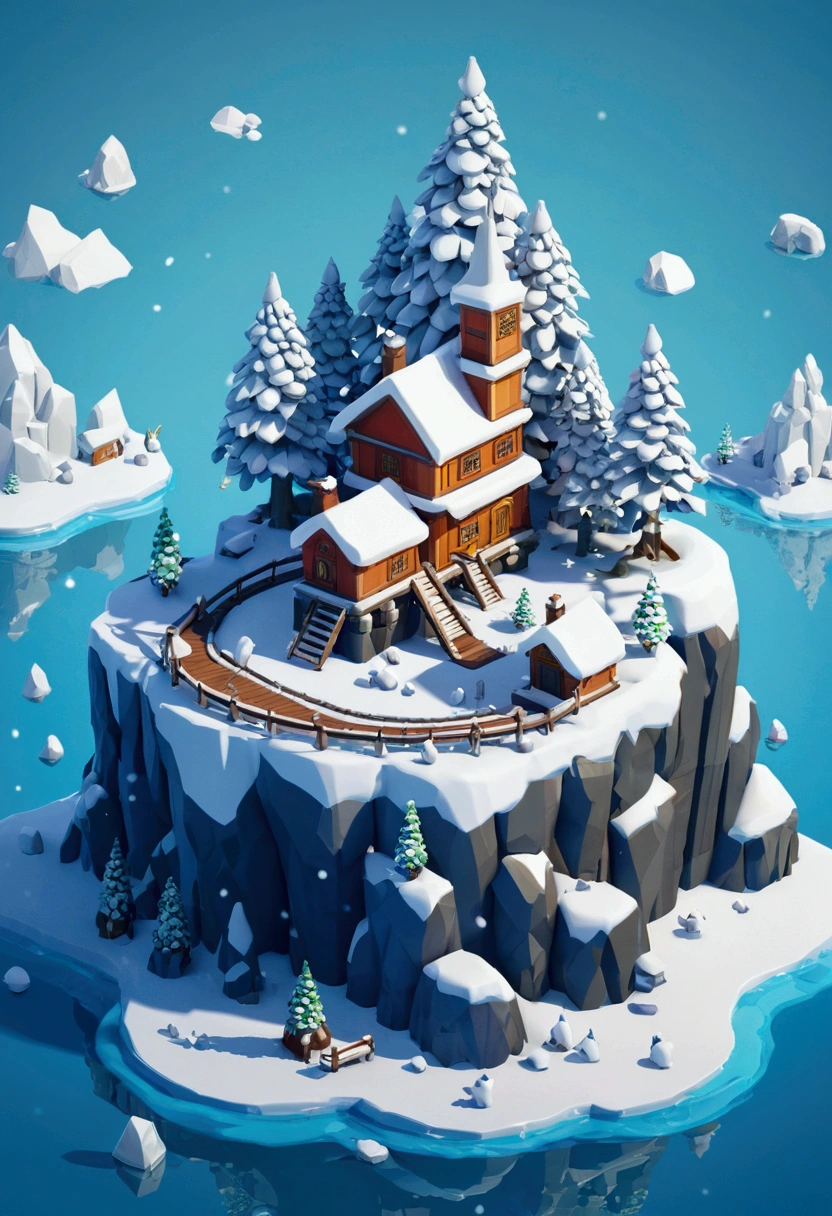 Snow Island,Snow covered island, Isometric 3D Neverland, 等距Game assets, 3 d stylize scene, Island Background, 3D rendering style,Game assets, High quality low polygon art,Stylized 3D, Stylized 3d rendering, isometric 8k