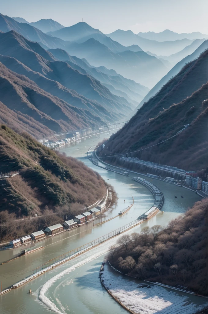 Yangtze River flood (Yangzi) in China, in 1931 and snow in the mountains