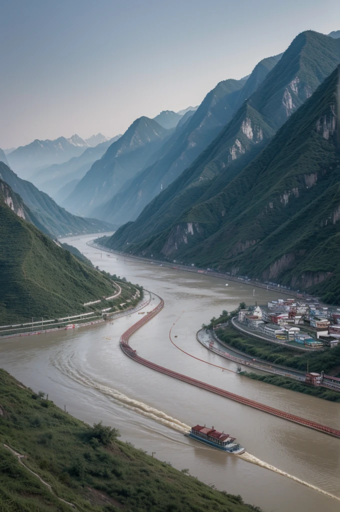 Yangtze River flood (Yangzi) in China, in 1931 and snow in the mountains