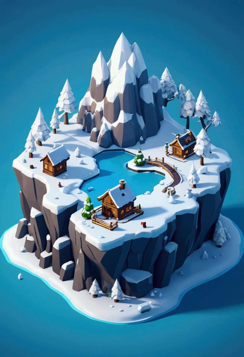 Snow Island,Snow covered island, Isometric 3D Neverland, 等距Game assets, 3 d stylize scene, Island Background, 3D rendering style,Game assets, High quality low polygon art,Stylized 3D, Stylized 3d rendering, isometric 8k