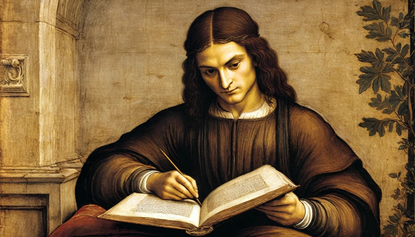 Young leonardo da vinci, reading