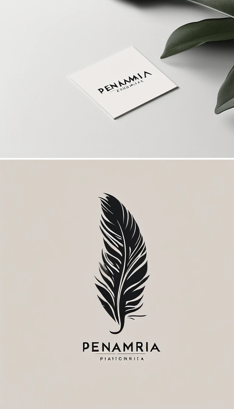 A minimal, modern, simple, cinematic logo design for the brand “Penamemoria". Create a modern, minimalistic, high-quality, logo of a feather-bird