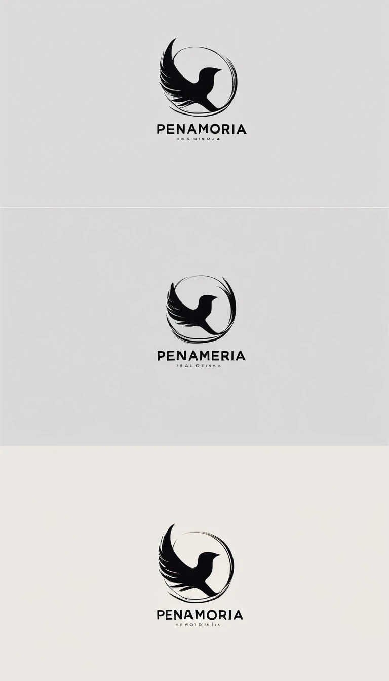 A minimal, modern, simple, cinematic logo design for the brand “Penamemoria". Create a modern, minimalistic, high-quality, logo of a feather-bird