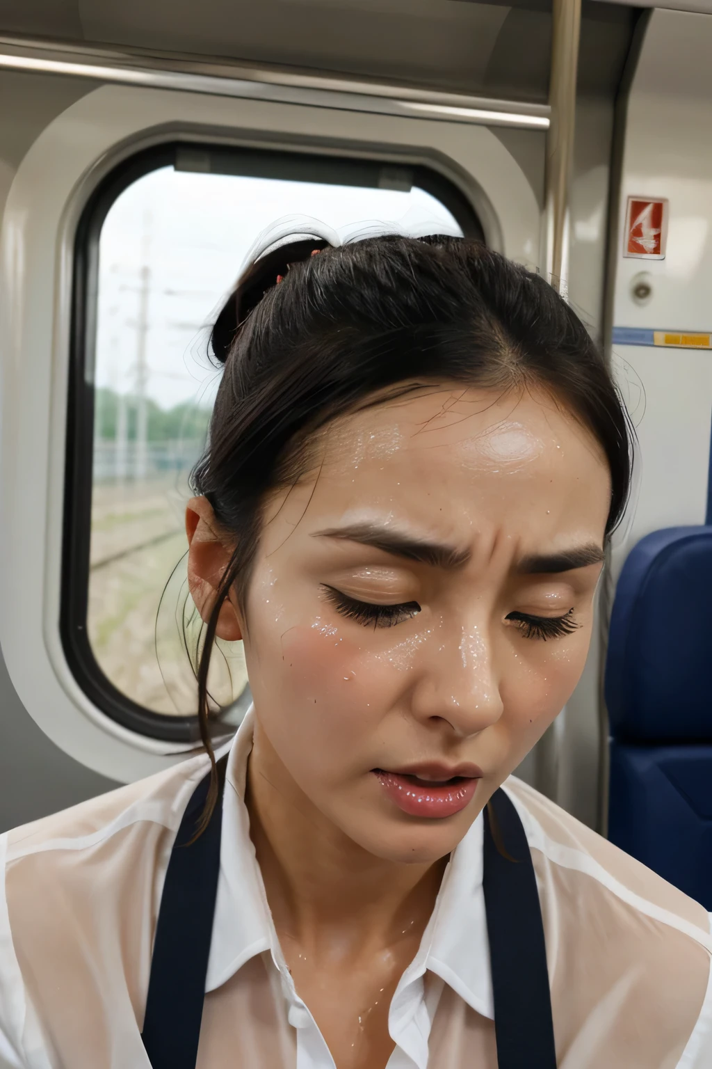 Beautiful Japanese actresses,(photo Realistic:1.4), (hyper Realistic:1.4), (Realistic:1.3),Very detailed, Edge Orgasm,face Focus, ((Woman with open mouth)) , Edgy Woman _face、Age 35、Black-haired、 News anchor、,Commuting Train,Inside the train,Train window,congestion,Standing and holding on to the strap,Male passenger in the back,((Sweat)),((skin shining with Sweat))((Clabrasion glistening with Sweat,face shining with Sweat)),,Entrance to the house、In front of the entrance、In front of the shoe rack、White collared shirt,Hair tied up、teacher,Frowning, eyeball, Glare, Frowning, Frowningをする, shout, Big eyes, Crazy Eyes,((oil filter))((Bukkake))((Super Hard Orgasm))Wet Filter,(symmetrical nose)((raised eyebrows, furrowed brow, closed eyes))(A woman who is molested on a train and reaches orgasm)(横face,)((A string of drool drips from the corner of one&#39;s lips、Saliva pools in the mouth))