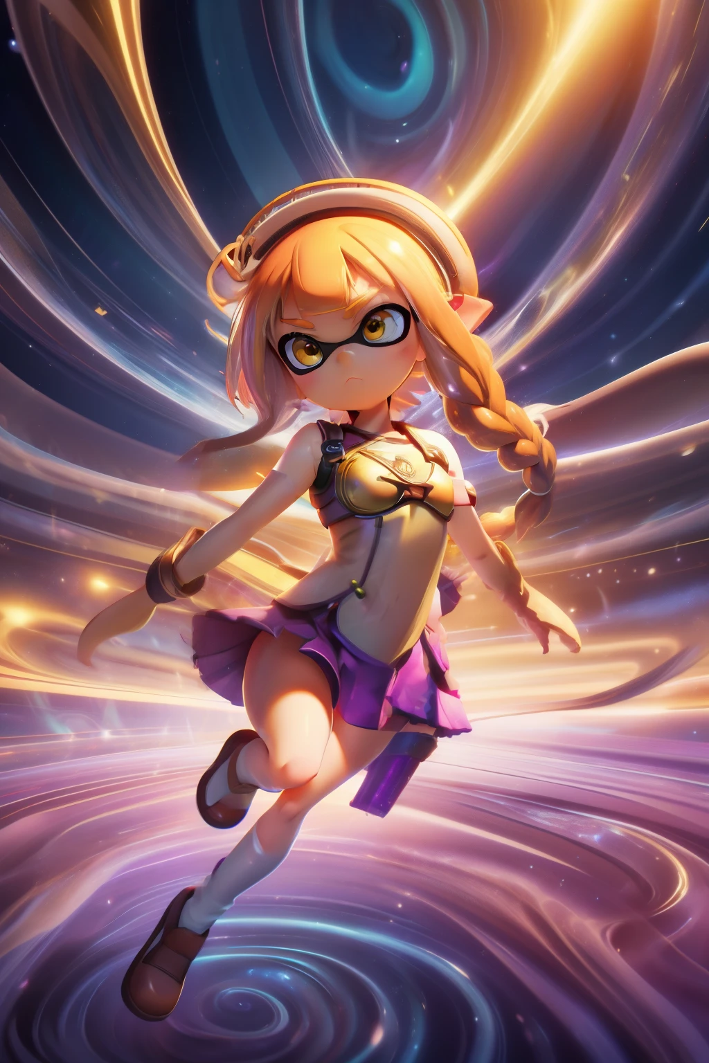 masterpiece,Highest quality,Very detailed,Real Anime、3d、One Splatoon girl,alone,Severe,concentrate,V-shaped eyebrows,
Ahh sun,Long golden tentacle hair,Braided Tentacle Hair,Golden Eyes,Bare shoulders,armor,breastplate,White sleeves,Removable sleeves,Red mini skirt,Pleated skirt,White knee socks,
break
(warp,floating,warp space,Motion Lines,Vanishing Point,light,),Motion Blur,Cowboy Shot,Gradient Background,arrive,View your viewers,