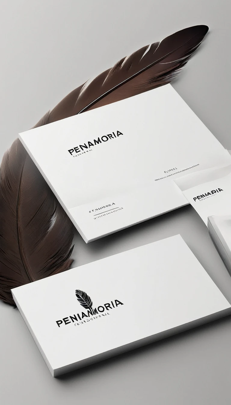 A minimal, modern, simple, cinematic logo design for the brand “Penamemoria". Create a modern, minimalistic, high-quality, logo of a bird feather