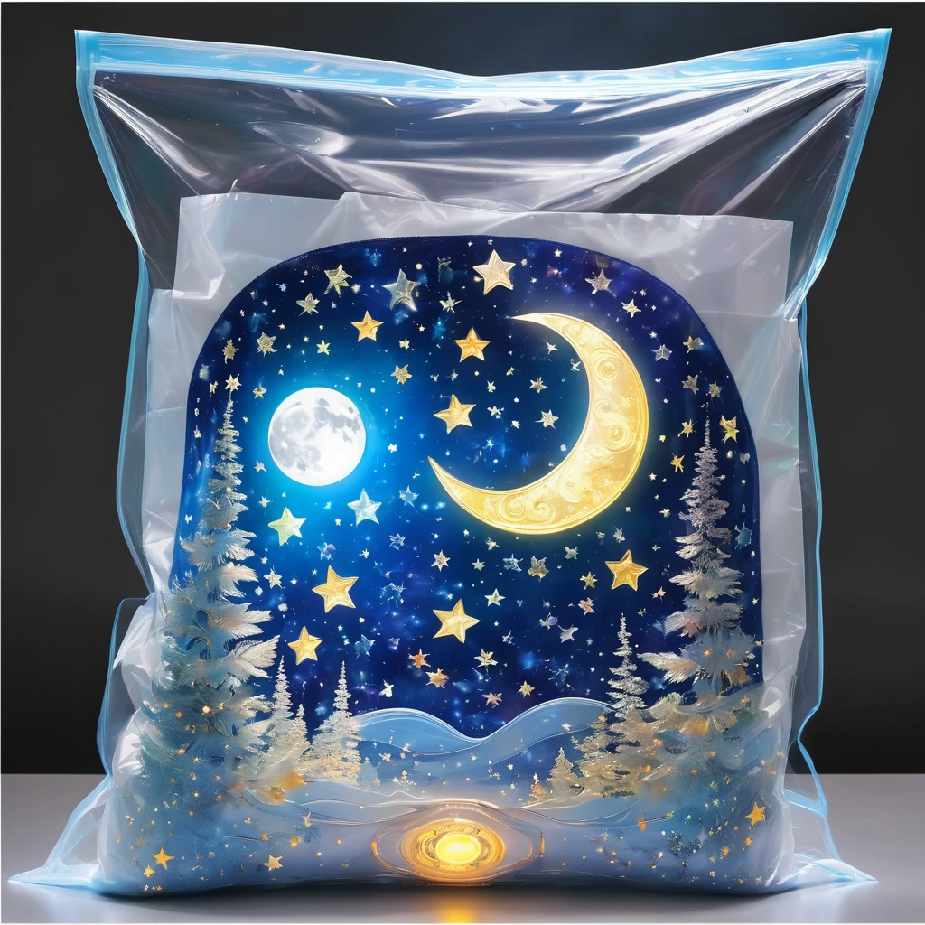 (masterpiece, best quality:1.2),Put the stars and the moon in a plastic bag，Luminescence
