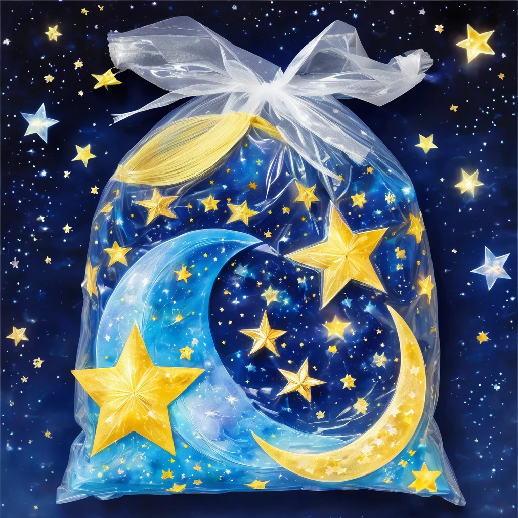 (masterpiece, best quality:1.2),Put the stars and the moon in a plastic bag，Luminescence
