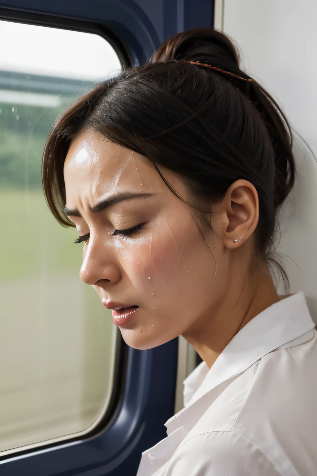 Beautiful Japanese actresses,(photo Realistic:1.4), (hyper Realistic:1.4), (Realistic:1.3),Very detailed, Edge Orgasm,face Focus, ((Woman with open mouth)) , Edgy Woman _face、Age 35、Black-haired、 News anchor、,Commuting Train,Inside the train,Train window,congestion,Standing and holding on to the strap,Male passenger in the back,((Sweat)),((skin shining with Sweat))((Clabrasion glistening with Sweat,face shining with Sweat)),,Entrance to the house、In front of the entrance、In front of the shoe rack、White collared shirt,Hair tied up、teacher,Frowning, eyeball, Glare, Frowning, Frowningをする, shout, Big eyes, Crazy Eyes,((oil filter))((Bukkake))((Super Hard Orgasm))Wet Filter,(symmetrical nose)((raised eyebrows, furrowed brow, closed eyes))(A woman who is molested on a train and reaches orgasm)(横face,)((A string of drool drips from the corner of one&#39;s lips、Saliva pools in the mouth))