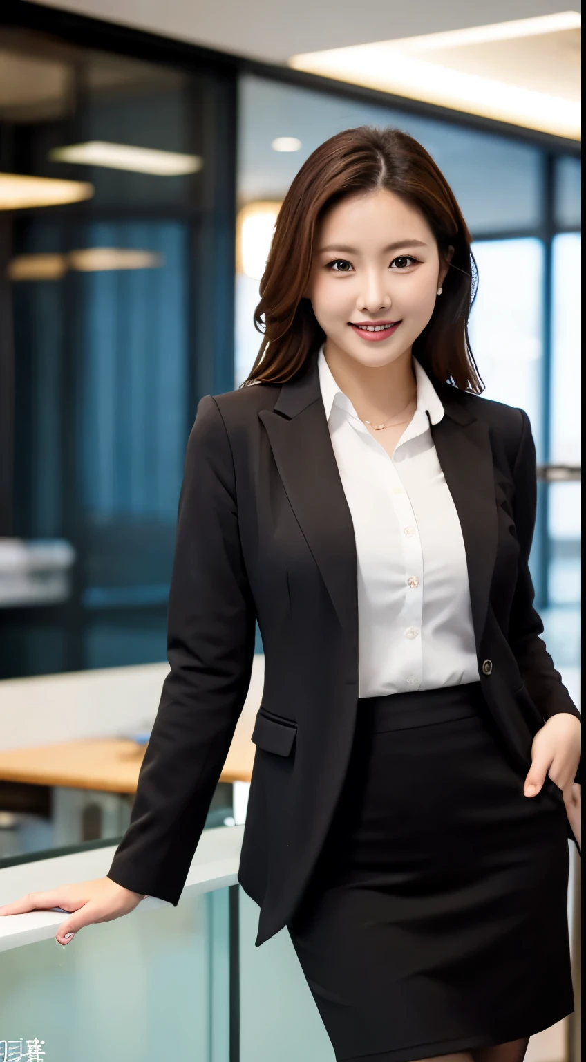 An elegant, upper-class, elite secretary in a business shirt, Working in the office、厳格なbusiness suitを着ている, Ultra-realistic pantyhose、Wear high-end high heels、 Girl in a shirt, business suitを着ている, business suitを着ている, business suitを着て, Businesswoman, Business Attire, 黒のbusiness suitを着ている, Wear a shirt and skirt, business suitを着た女性, business suit, business attire, RAW Photos, (8K、Highest quality、masterpiece:1.2)、(Intricate details:1.4)、(Photorealistic:1.4)、Octane Rendering、Complex 3D rendering with ultra-detail, Sharp focus、Vivid lighting、Vivid details, Super Detail, Realistic skin texture, Detailed aspect, Beautiful details in the eyes, Highly detailed CG Unity 16k wallpaper, compensate, (Detailed Background:1.2), Exposed thighs!!!,