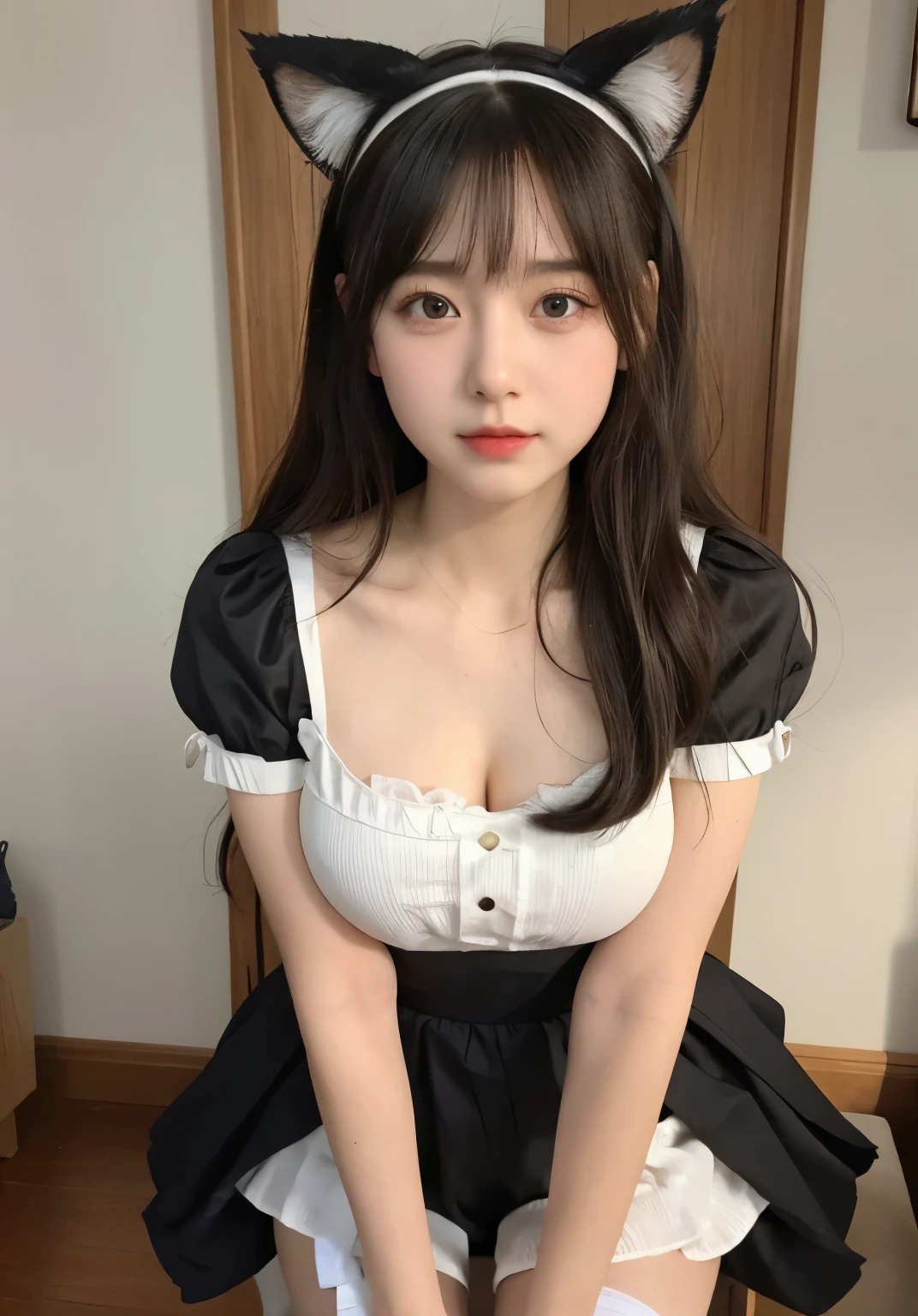 What's the big deal ,丰满的Cat ears,,livestock,Thigh width,Race,,白色maid outfit,Japanese ladies,Cute maid,Cat ears的女人,Horse harness,Kangjie,Realistically,emphasize,Top quality,masterpiece,1 girl 1 girl,curls,Pale complexion,Cat ears,Cat Eyes,Thick eyebrows,thick lips,Scar on right eye,freckle,,Small waist,Thigh width,Thigh gap,,maid outfit,,,What's the big dealboobediuml breasts,Sweating in the legs,,,best quality,masterpiece,Ultra-high resolution,(Honesty:1 girl.4 pieces),original photo,1 A girl A girl,Mature,,Light,Moody,Innocent,Smile