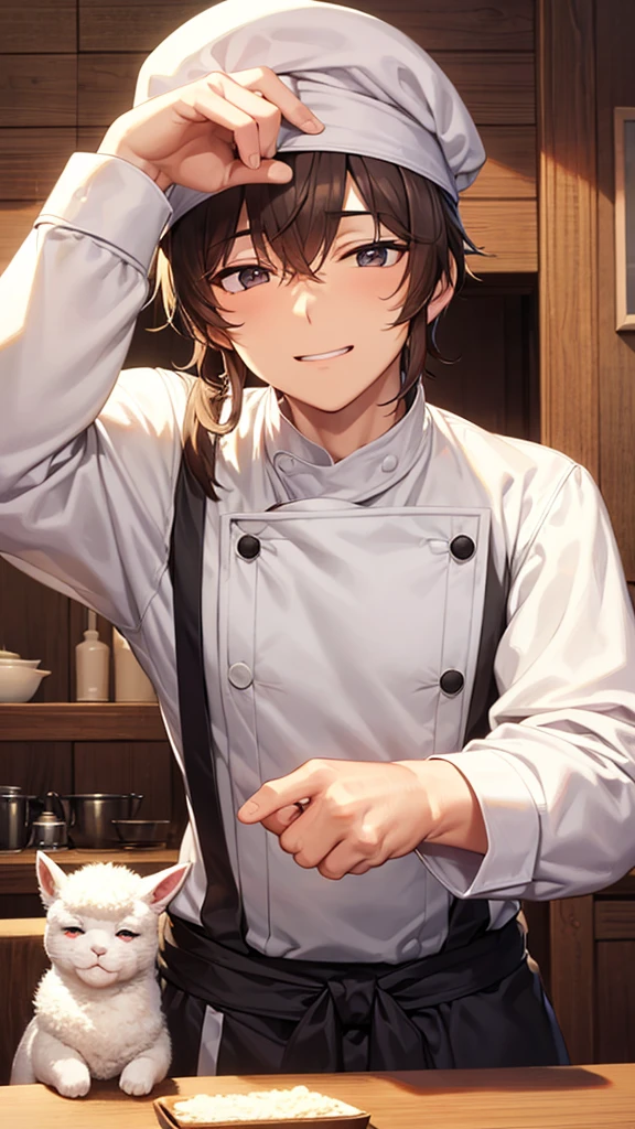 Dizzy face, alpaca, handsome, white, chef