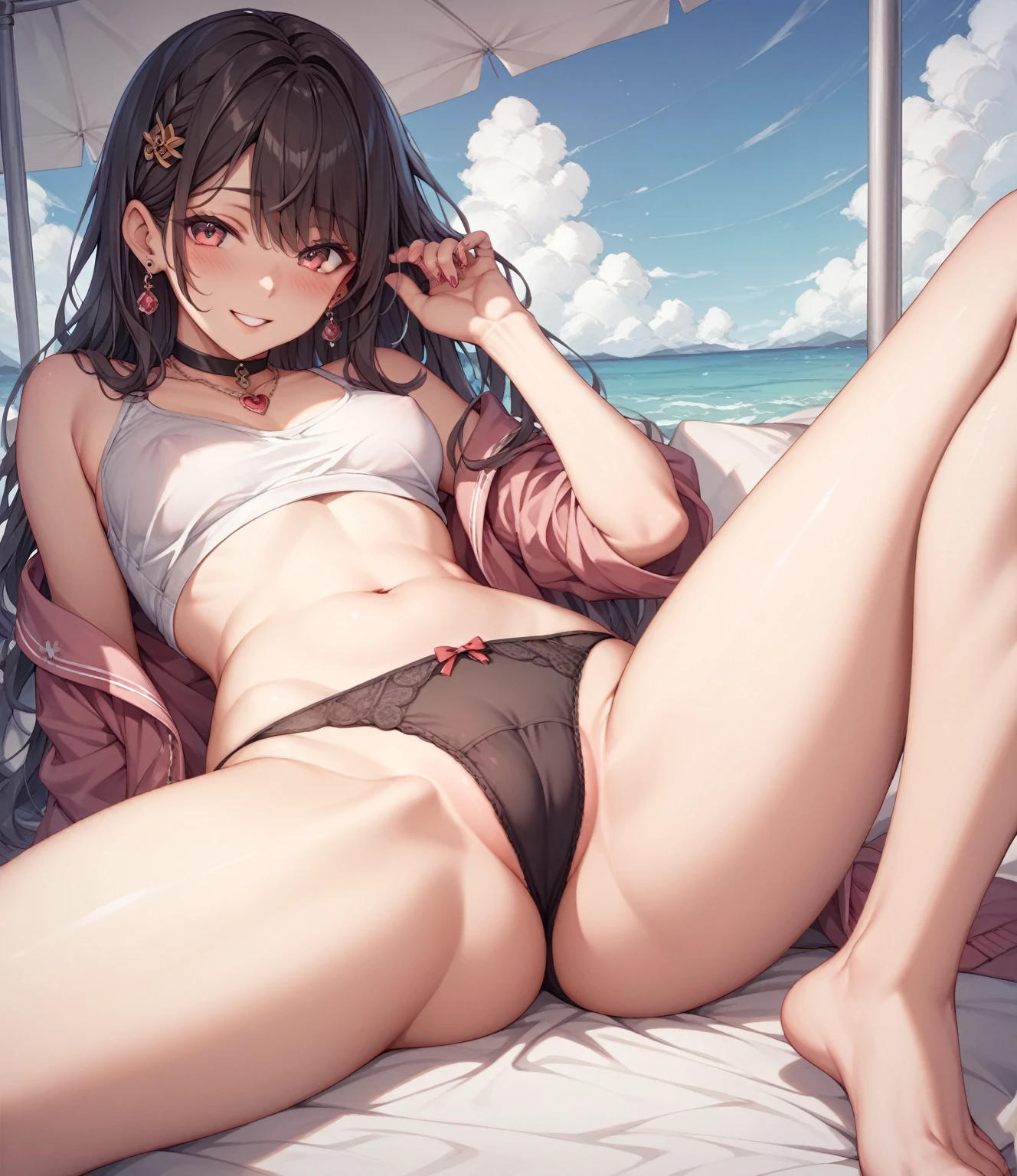 One person、masterpiece、Highest quality、Super detailed、High resolution illustrations、Improve skin quality、Increase eye appeal、Drawn in detail、Perfect body structure、woman、Are thin、Japanese、Spread your legs、Showing panties、