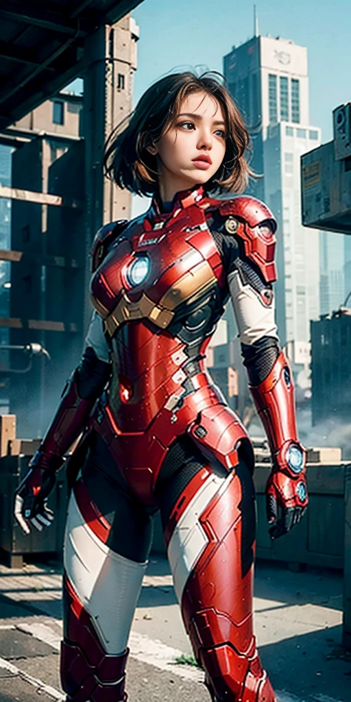 (1girl:1.3), solo,__body-parts__, official art, unity 8k wallpaper, ultra detailed, beautiful and aesthetic, beautiful, masterpiece, best quality, RAW, masterpiece, super fine photo,, best quality, super high Resolution, photorealistic, sunlight, full body portrait, stunningly beautiful,, dynamic pose, delicate face, vibrant eyes, (side view), she is wearing a futuristic Iron Man mech, red and gold, Highly detailed abandoned warehouse background, detailed face, detailed complex busy background, messy, gorgeous, milky, high detailed skin, realistic skin details, visible pores, sharp focus, volumetric fog, 8k uhd, dslr camera, High quality, film grain, fair skin, photorealism, lomography, sprawling metropolis in a futuristic dystopia, view from below, translucent