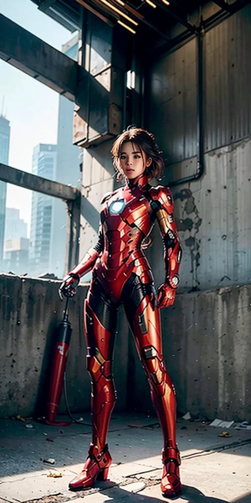 (1girl:1.3), solo,__body-parts__, official art, unity 8k wallpaper, ultra detailed, beautiful and aesthetic, beautiful, masterpiece, best quality, RAW, masterpiece, super fine photo,, best quality, super high Resolution, photorealistic, sunlight, full body portrait, stunningly beautiful,, dynamic pose, delicate face, vibrant eyes, (side view), she is wearing a futuristic Iron Man mech, red and gold, Highly detailed abandoned warehouse background, detailed face, detailed complex busy background, messy, gorgeous, milky, high detailed skin, realistic skin details, visible pores, sharp focus, volumetric fog, 8k uhd, dslr camera, High quality, film grain, fair skin, photorealism, lomography, sprawling metropolis in a futuristic dystopia, view from below, translucent