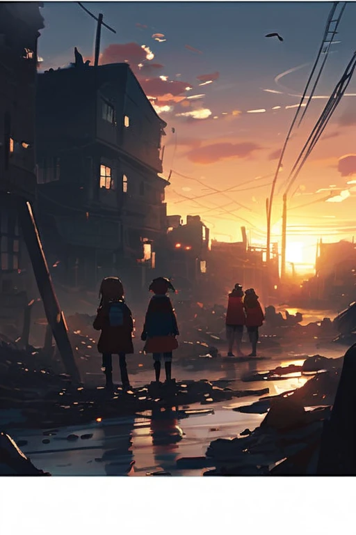 destroyed world、dilapidated、sunset、sunset、orange