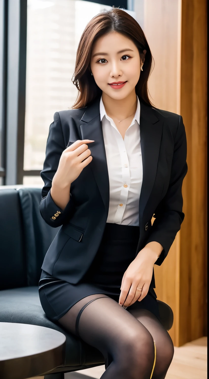 An elegant, upper-class, elite secretary in a business shirt, Working in the office、厳格なbusiness suitを着ている, Ultra-realistic pantyhose、Wear high-end high heels、 Girl in a shirt, business suitを着ている, business suitを着ている, business suitを着て, Businesswoman, Business Attire, 黒のbusiness suitを着ている, Wear a shirt and skirt, business suitを着た女性, business suit, business attire, RAW Photos, (8K、Highest quality、masterpiece:1.2)、(Intricate details:1.4)、(Photorealistic:1.4)、Octane Rendering、Complex 3D rendering with ultra-detail, Sharp focus、Vivid lighting、Vivid details, Super Detail, Realistic skin texture, Detailed aspect, Beautiful details in the eyes, Highly detailed CG Unity 16k wallpaper, compensate, (Detailed Background:1.2), Exposed thighs!!!,