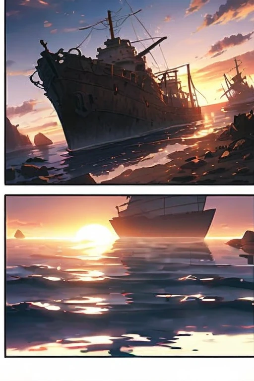 destroyed world、dilapidated、sunset、sunset、ships