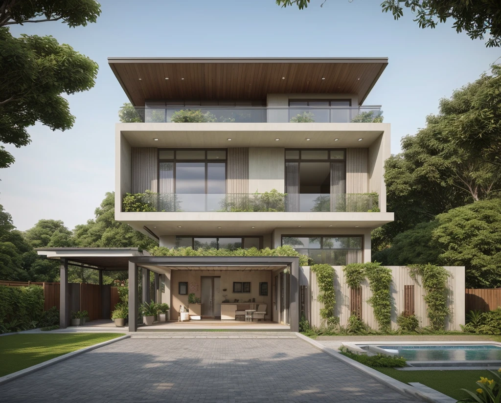 ((best quality)), ((masterpiece)), (detailed), perfect face, ((Masterpiece)), (best quality), (ultras Realistic), 8k, Raw photo, a rendering of a modern house with vietnamese roof anh brick yard , realistic garden, contemporary house, exterior design, wide establishing shot, modern house, in style of simplified realism, concept house, realistic building, front elevation view, wide angle exterior 2022, inter dimensional villa, building facing, sharp focus ilustration hq, modern style, realistic establishing shot, concept house, wide angle exterior 2022, precise architectural rendering, inter dimensional villa, award-winning render, front-view, mid-view, detailed rendering, architectural render, architecture render, modern house, architectural visualization, realistic architecture, insanely detailed rendering, exterior , trees landscape, sky wood paneled ceiling, a rendering of a modern house with a garden, precise architectural rendering, high quality rendering, award-winning render, professional render, beautiful 3 d rendering, beautiful rendering, architectural rendering, a photorealistic rendering, luxcore render, stunning render, an award winning digital render, beautiful rendered, high-quality render, architectural 3 d render, artistic render, a view of a garden with lots of flowers and plants, in a cottagecore flower garden, cottagecore flower garden, lush flowery outdoors, garden with flowers, flower garden summer morning, lots of plants and flowers, lush garden surroundings, lush chic garden, with a french garden, lush plants and flowers, home and garden, garden at home, homes and gardens, permaculture, with a garden, sustainable architecture, gardening, green house, homes and garden magazine, beautiful house on a forest path, vegetal architecture, a rendering of a modern house with a small balcony and a bancony , precise architectural rendering, modern house, contemporary house, concept house, street,