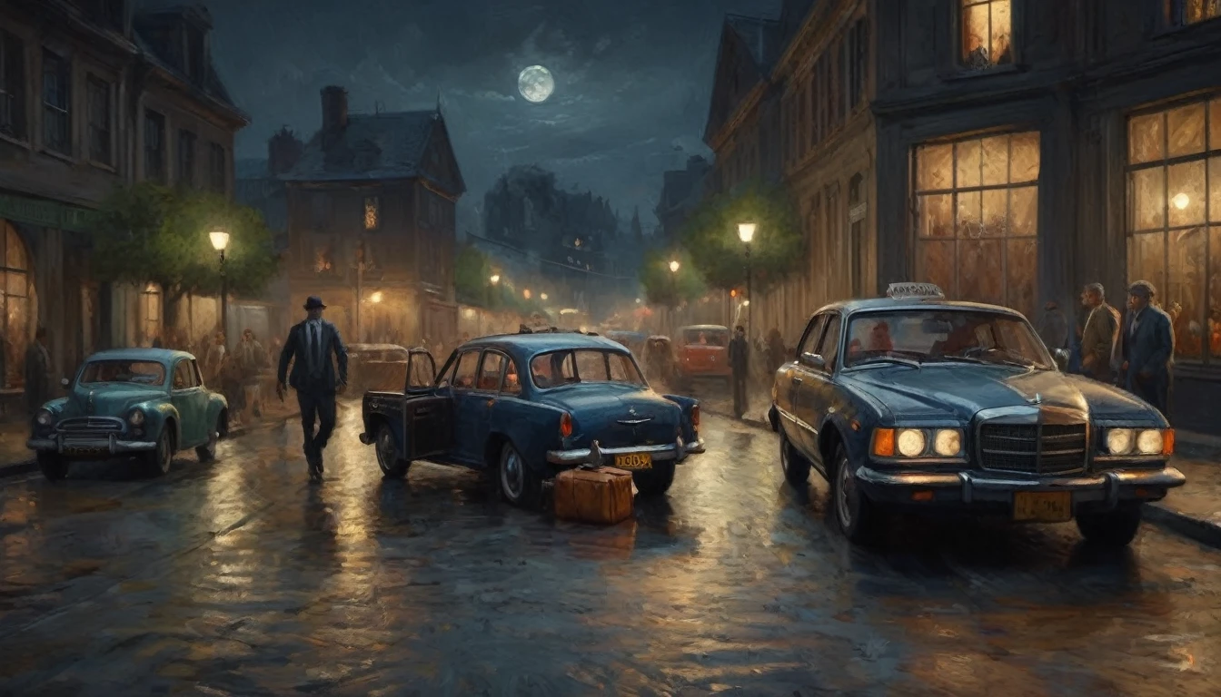 (best quality,4k,8k,highres,masterpiece:1.2),ultra-detailed,(realistic, photorealistic,photo-realistic:1.37), ((Horrow, scary scene, night: 1.5)), Inside car, departure, luggage, laughter