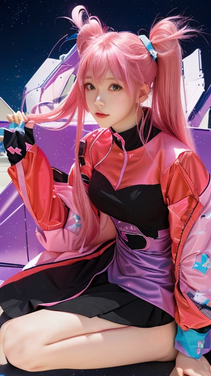 girl with pink hair and a pink outfit holding a cell phone, zero two, pink twintail hair and cyan eyes, my dress up darling , portrait of magical girl, red emerald, mirai nikki, princess, style like fate/stay night, wallaper, misato katsuragi, inspired by Rei Kamoi, seductive girl