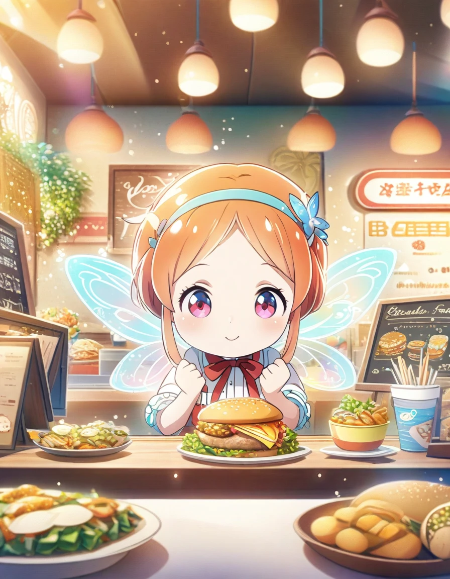 Beautiful close-up, Lovely, Hardworking and lively fast food restaurant clerk.Beautiful and textured foreground and background，detailed, bright, Animation style HD high quality presentation,（（（Romantic atmosphere）））（（（fairy tale elements）））（（（masterpiece）））， （（best quality））
