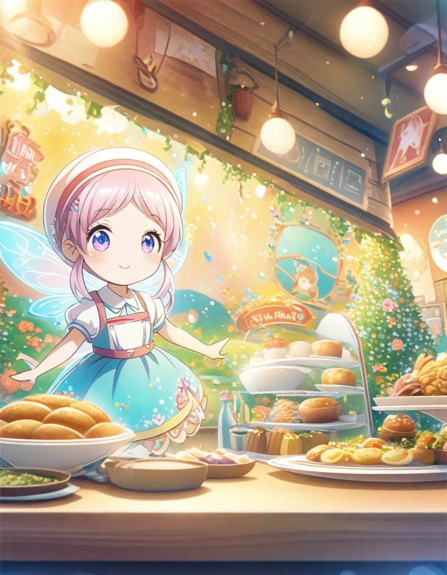 Beautiful close-up, Lovely, Hardworking and lively fast food restaurant clerk.Beautiful and textured foreground and background，detailed, bright, Animation style HD high quality presentation,（（（Romantic atmosphere）））（（（fairy tale elements）））（（（masterpiece）））， （（best quality））