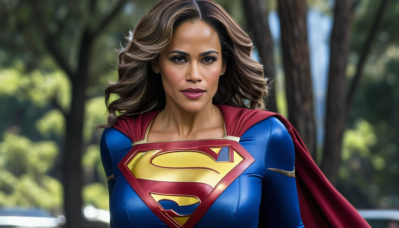 super breasts; Paula Patton Supergirl 1984s movie costume;  HD. Photograph, ((realism)), extremely high quality RAW photograph, ultra detailed photograph, sharp focus, high resolution, (detailed skin:1,3),high quality, film grain, Fujifilm XT3,Highly Detailed, movie, (Cinematic Photo:1.3) of (Realistic:1.3).  
