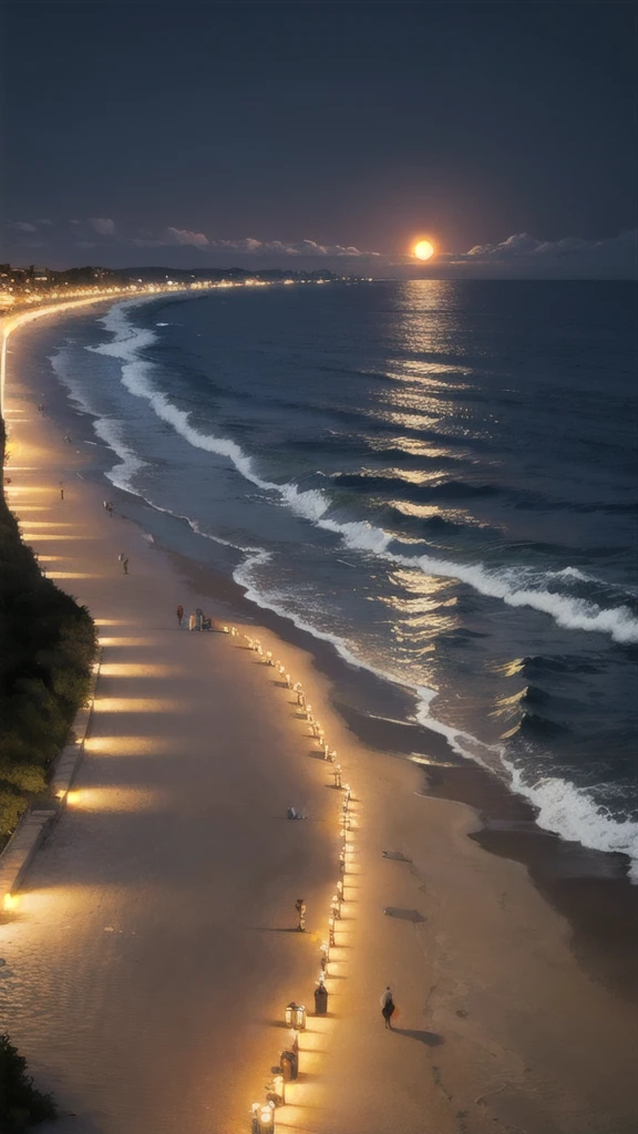 Night view,Beach,Ocean,moon