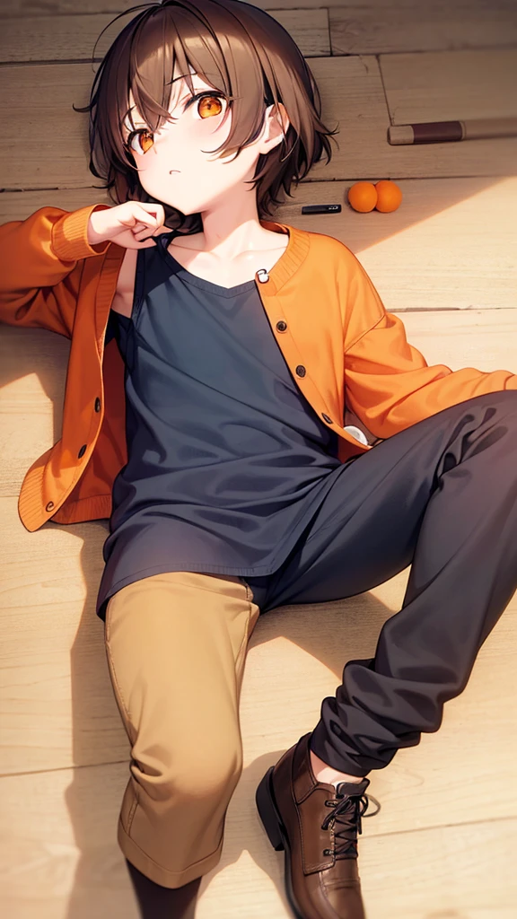  Shota /capybara /Still without a care in the world /There is an orange clip attached to the side of the head. /Orange brown tone /cardigan shirt set