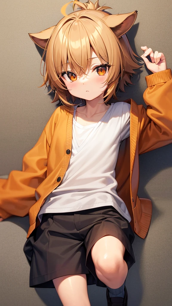 Shota /capybara /Still without a care in the world /There is an orange clip attached to the side of the head. /Orange brown tone /cardigan shirt set