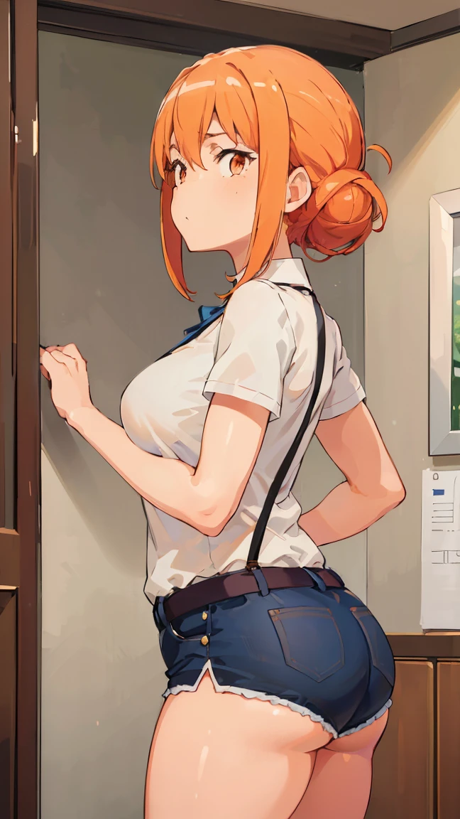 (Highest quality, 8K, masterpiece :1.3),Mrs. Yuigahama,ガハMom, As I expected, my youth romantic comedy is wrong。, One woman,Bun Hair,30 years old,Mom,Orange Hair,nsfw,Plump body,Big Ass