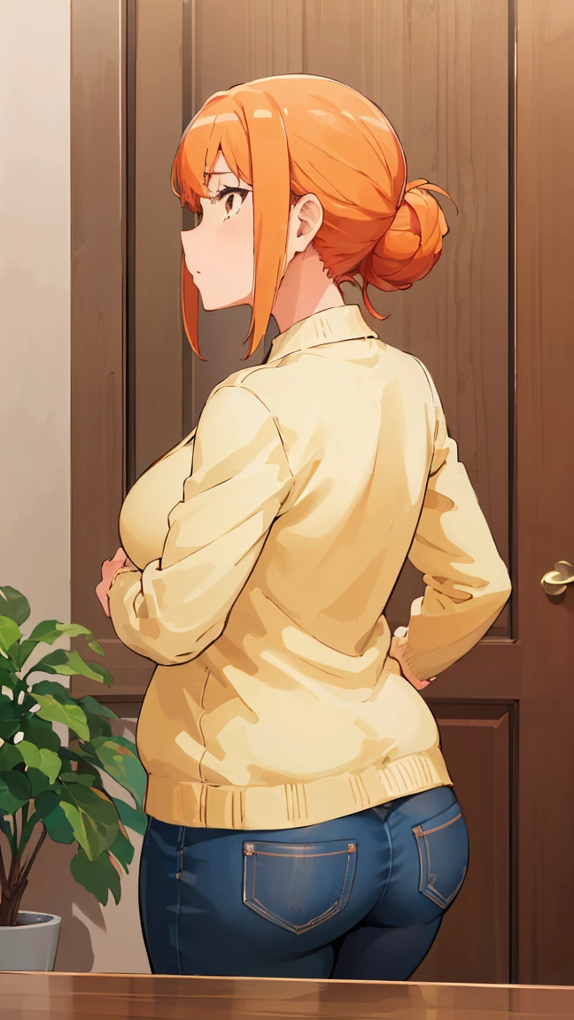 (Highest quality, 8K, masterpiece :1.3),Mrs. Yuigahama,ガハMom, As I expected, my youth romantic comedy is wrong。, One woman,Bun Hair,30 years old,Mom,Orange Hair,nsfw,Plump body,Big Ass