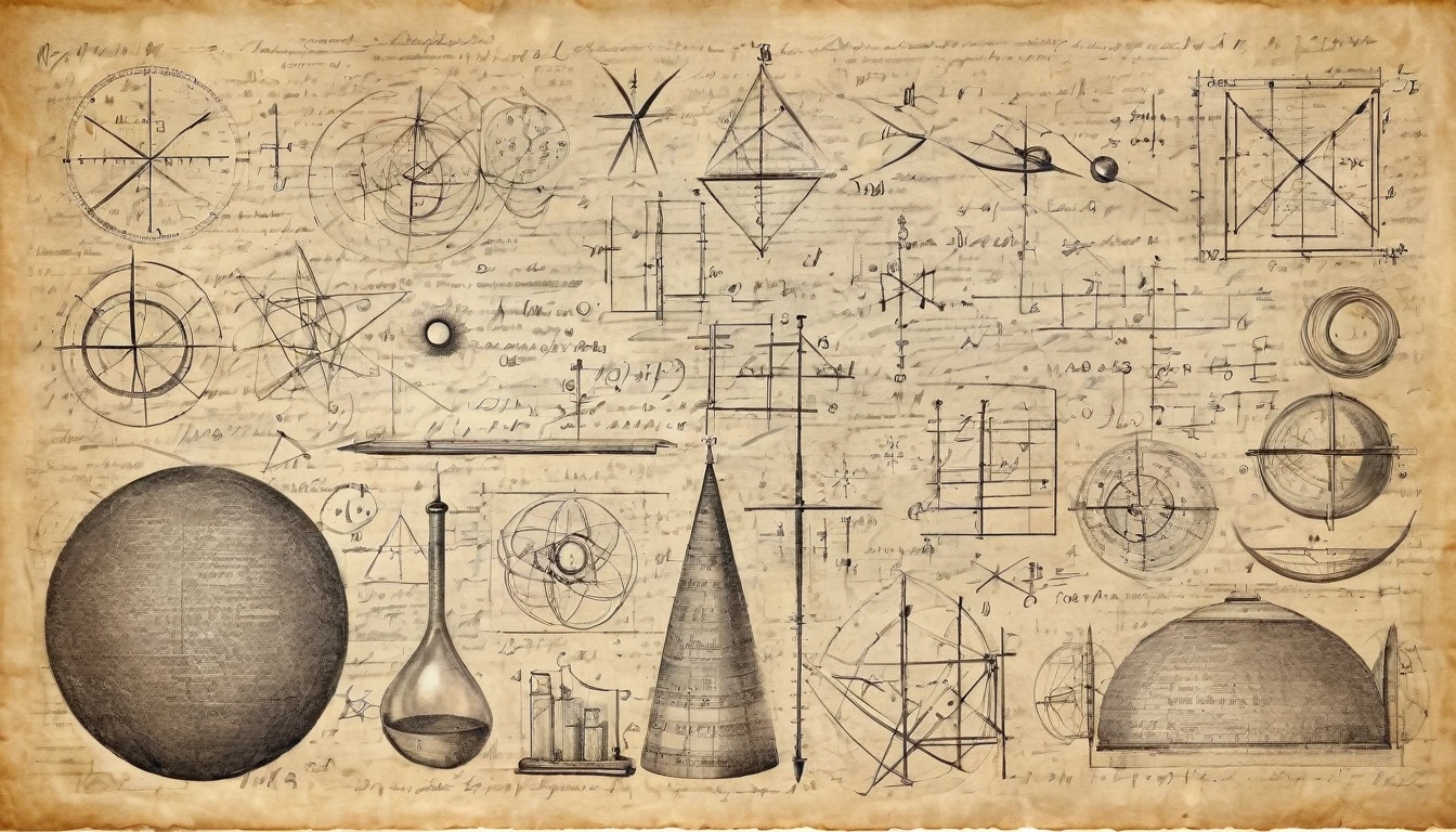 mathematics, formulas, mathematical calculations,  charcoal pencil drawing on old paper