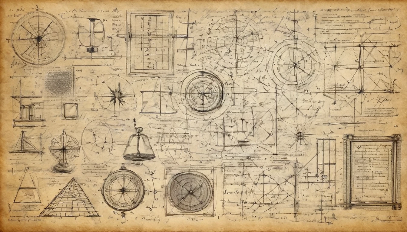 mathematics, formulas, mathematical calculations, charcoal pencil drawing on old paper