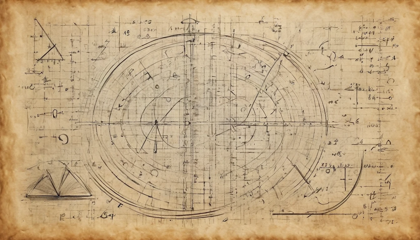 Mathematics, mathematical calculations, charcoal pencil drawing on old paper
