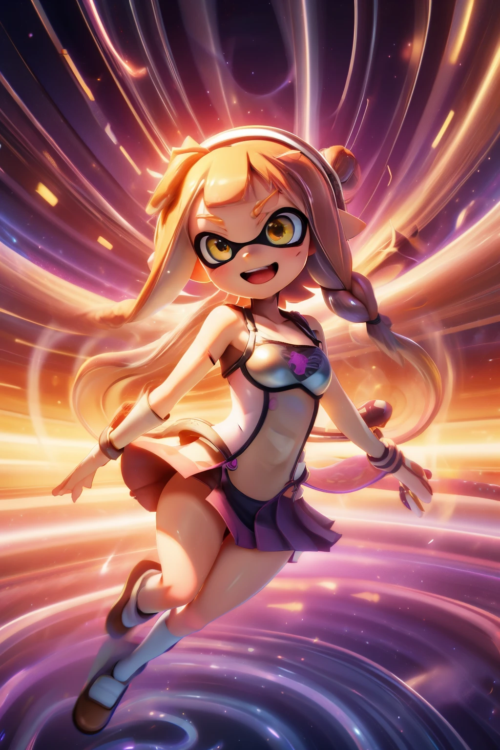 masterpiece,Highest quality,Very detailed,Real Anime、3d、One Splatoon girl,tall、alone,A hopeful look,A slightly thinner face,Beautiful Face、blush、Open Mouth Smile、
Ahh sun,Long golden tentacle hair,Braided Tentacle Hair,Golden Eyes,Bare shoulders,armor, gigantic breast、Cleavage、breastplate,White sleeves,Removable sleeves,Small waist、Red Micro Mini Skirt,Pleated skirt,White knee socks,
break
(warp,floating,warp space,Motion Lines,Vanishing Point,light,),Motion Blur,Cowboy Shot,Gradient Background,arrive,View your viewers,