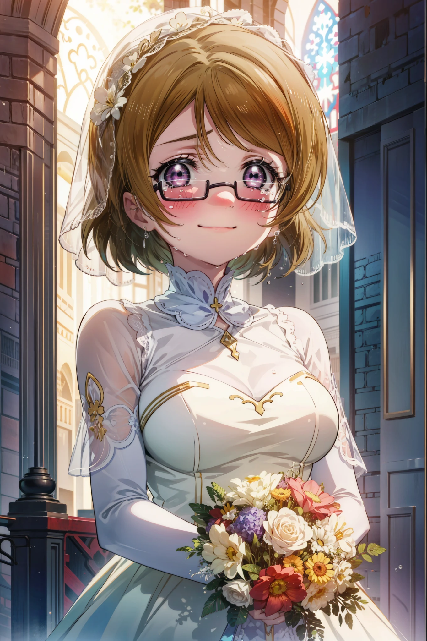 happy smile, smile, Close your mouth,Black-rimmed glasses,Tears stream down her face,Tears of joy,I cry a lot,Purple eyes,