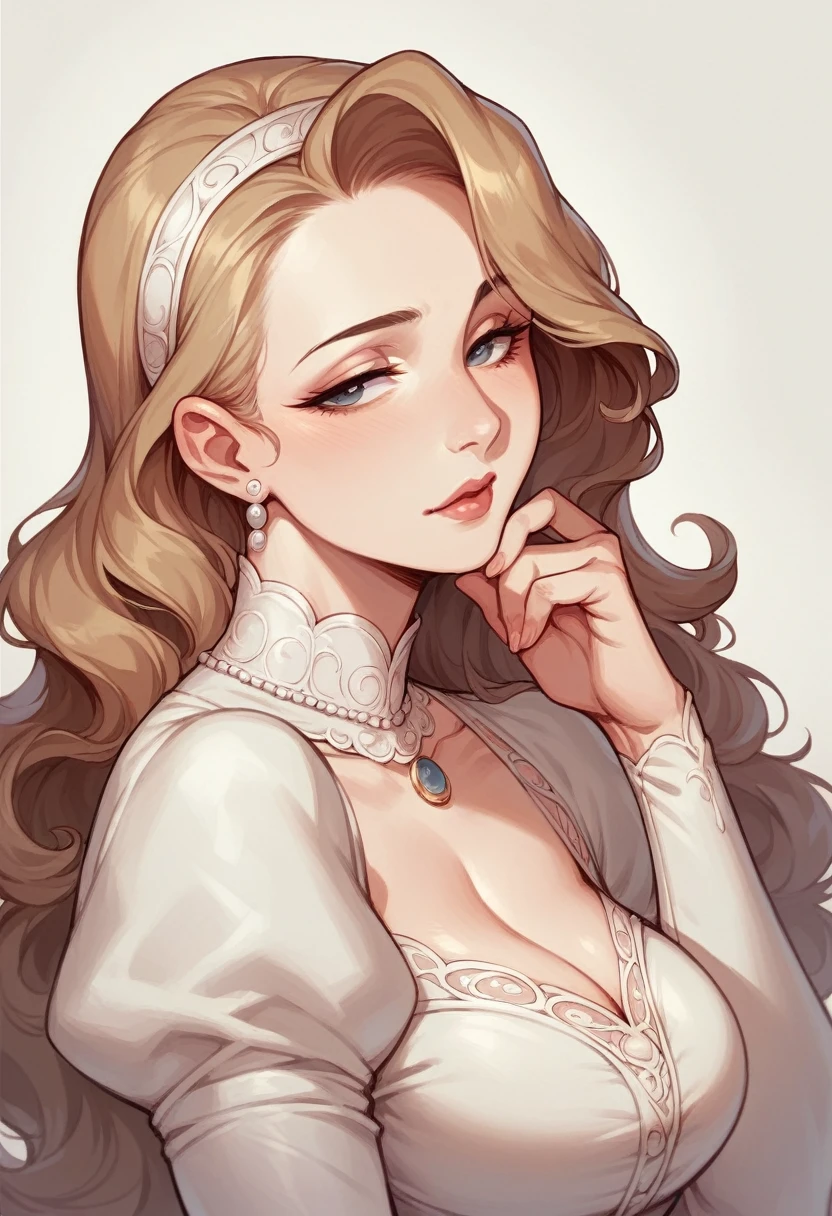 Lovely young face,adult,Coquettish,mature,simple outfit,elegance,half closed eye