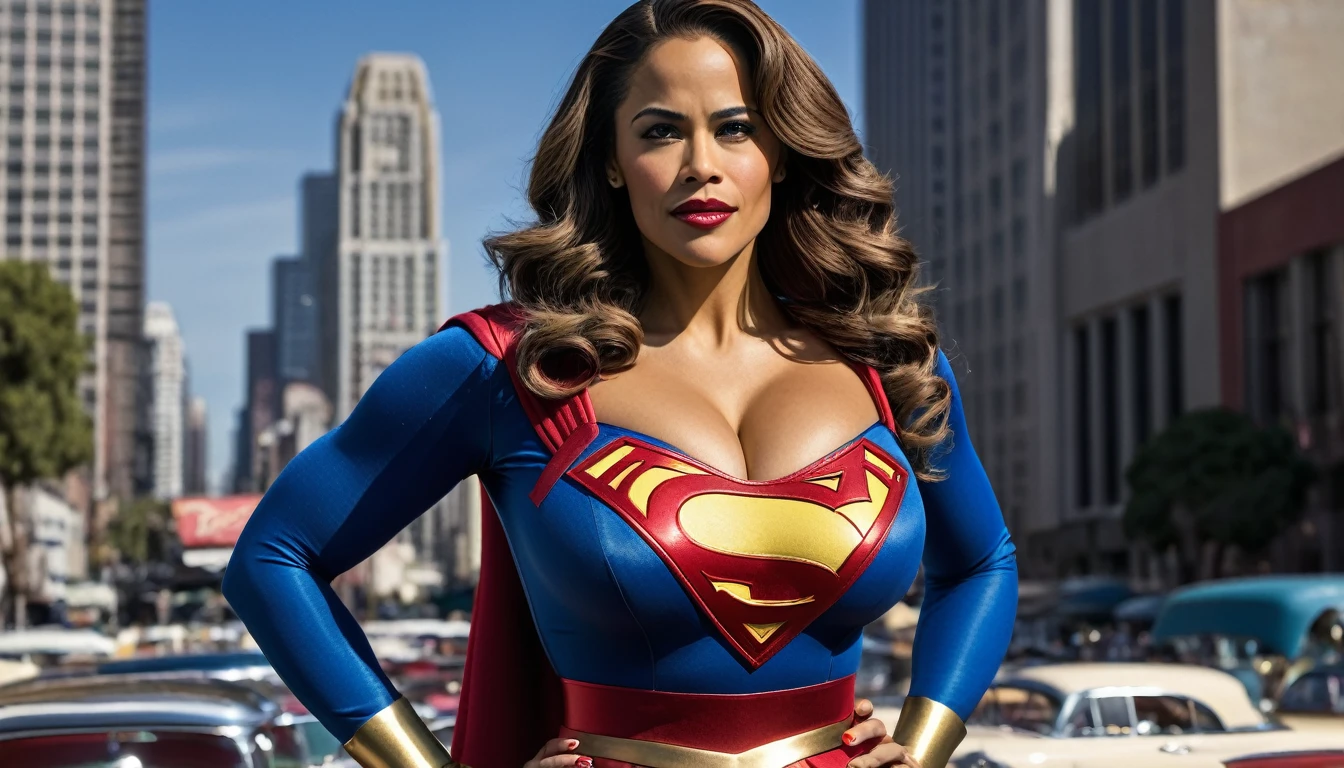 super breasts; Paula Patton Supergirl 1950s DC Comicis movie costume; ; HD. Photograph, ((realism)), extremely high quality RAW photograph, ultra detailed photograph, sharp focus, high resolution, (detailed skin:1,3),high quality, film grain, Fujifilm XT3,Highly Detailed, movie, (Cinematic Photo:1.3) of (Realistic:1.3). Super breasts.