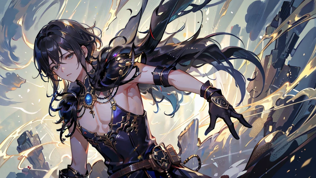 High resolution,超High resolution,8K, Highest quality, masterpiece, Very detailed, Studio Lighting, Physically Based Rendering, One boy, alone,
One boy, Ancient costume, gloves, Black Hair, Long Hair, Upper Body,
