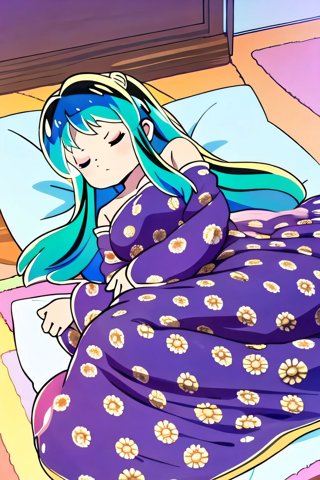 Ram, One girl, pajamas, futon, Lying down with eyes closed and sleeping soundly、Cute sleeping face,