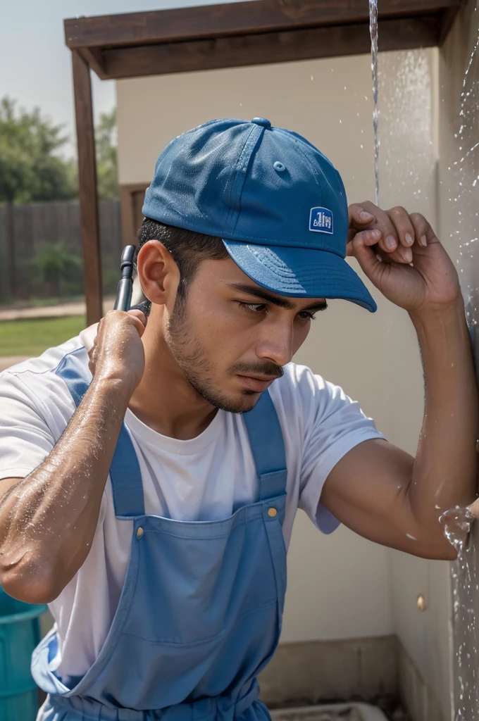 ((best quality)), ((masterpiece)), (detailed), ((1man)) facing the camera ,wearing cap, washing car ,(worker outfit)) , using water karcher , 1000 Focus expression, ((look down)) , perfect hands, looking arab
