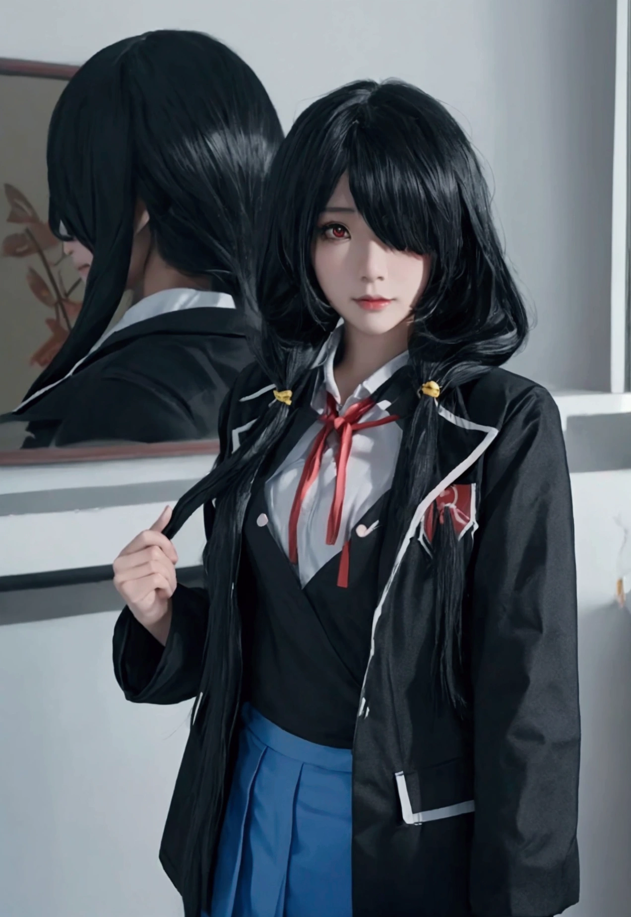 ultra-detailed, highly detailed,nbest quality, masterpiece, illustration, 
a young asian woman wearing a black jacket and white shirt posing for the camera, anime girl cosplay, anime girl in real life, black haired girl wearing hoodie, anime cosplay, ayaka cosplay, anime thai girl, cosplay photo, publicity cosplay, female action anime girl, jet black haired cyberpunk girl, attractive anime girl, korean girl, perfect android girl, waifu, cosplay, from girls frontline, fine details. girls frontline, anime girl, photorealistic anime girl render, female anime character