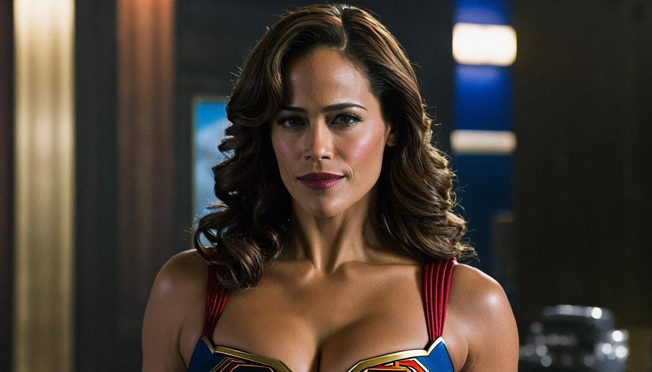 super breasts (cleavage); Paula Patton Supergirl 1984s movie costume;  HD. Photograph, ((realism)), extremely high quality RAW photograph, ultra detailed photograph, sharp focus, high resolution, (detailed skin:1,3),high quality, film grain, Fujifilm XT3,Highly Detailed, movie, (Cinematic Photo:1.3) of (Realistic:1.3). Super breasts.