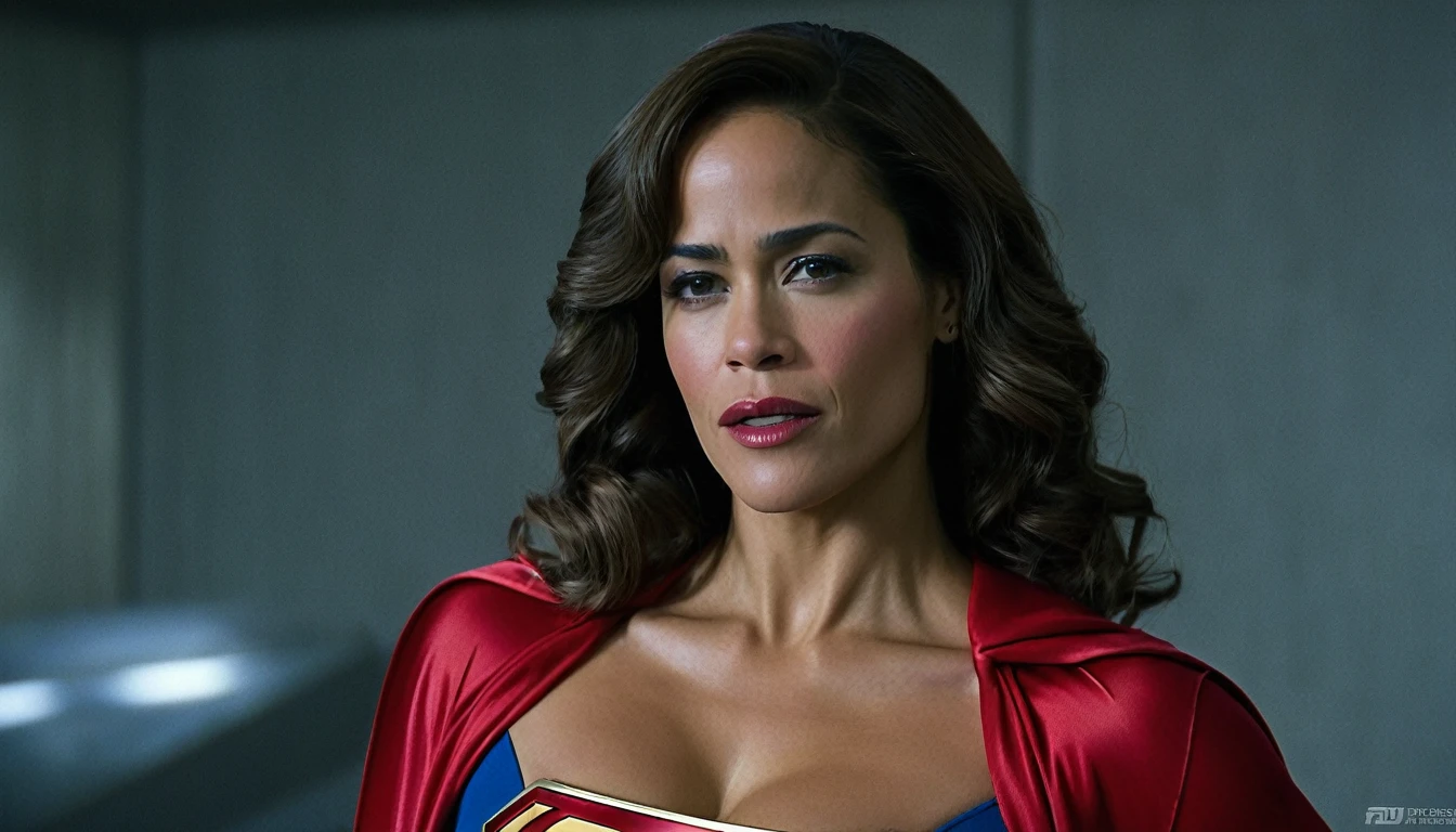 super breasts (cleavage); Paula Patton Supergirl 1984s movie costume;  HD. Photograph, ((realism)), extremely high quality RAW photograph, ultra detailed photograph, sharp focus, high resolution, (detailed skin:1,3),high quality, film grain, Fujifilm XT3,Highly Detailed, movie, (Cinematic Photo:1.3) of (Realistic:1.3). Super breasts.